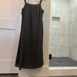 Eileen Fisher Puckered Organic Linen Square Neck Dress